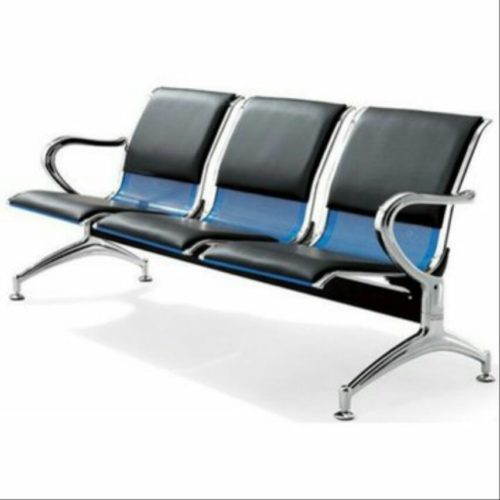 3-Seater Leather Padded Waiting Chair Black on Blue